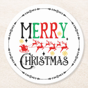 Merry Christmas Santa Sleigh-61049 T-Shirt Hoodie Round Paper Coaster