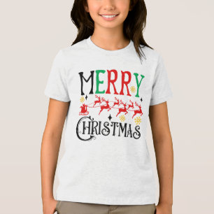 Merry Christmas Santa Sleigh-61049 T-Shirt Hoodie Tri-Blend Shirt
