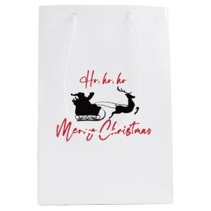 Merry Christmas Santa Sleigh and Reindeer Medium Gift Bag