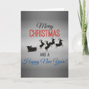 Merry Christmas Santa Sleigh and Reindeer Team Holiday Card