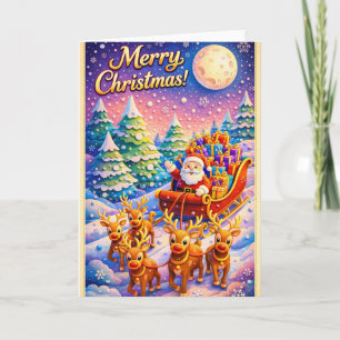 Merry Christmas Santa Sleigh and Reindeer Winter Card