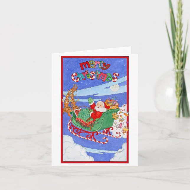 Merry Christmas Santa Sleigh Card (Front)