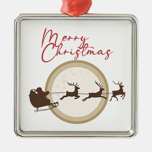 Merry Christmas Santa Sleigh Deer Metal Tree Decoration (Front)
