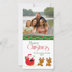 Merry Christmas santa sleigh family photo card