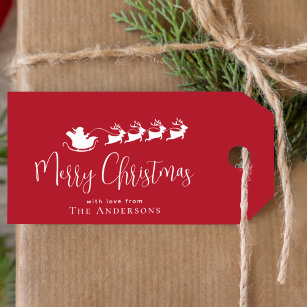 Merry Christmas Santa Sleigh Reindeer Red Gift Tags