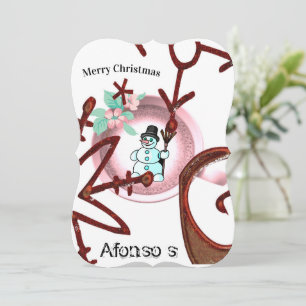 Merry Christmas Santa Snowman Flat Greeting Card
