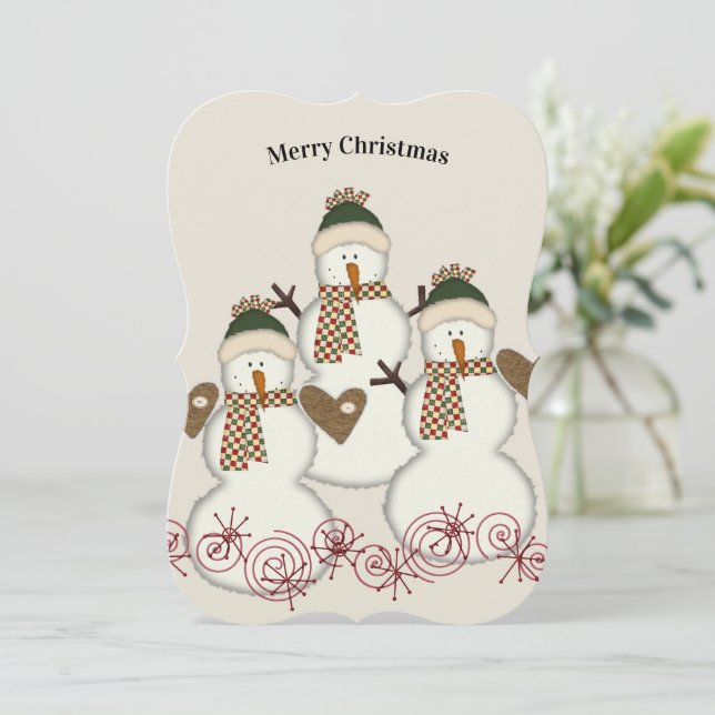 Merry Christmas Santa Snowman Flat Greeting Card (Standing Front)