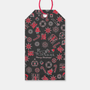 Merry Christmas Santa Star Symbols Black Red Gift Tags