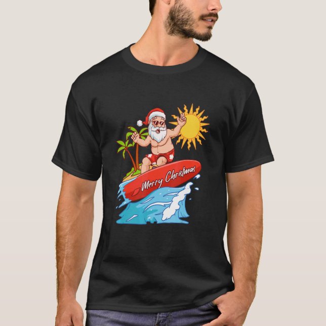 Merry Christmas  Santa Surfing Summer Vacation Haw T-Shirt (Front)