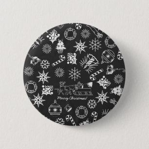Merry Christmas Santa Symbols, Black and White 6 Cm Round Badge