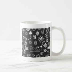 Merry Christmas Santa Symbols, Black and White Coffee Mug