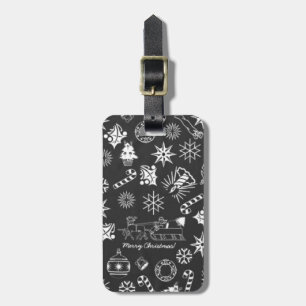 Merry Christmas Santa Symbols, Black and White Luggage Tag