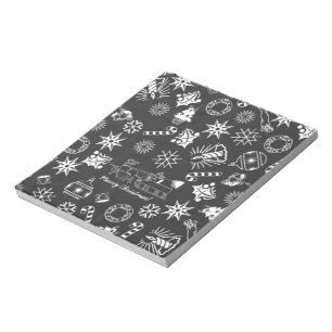 Merry Christmas Santa Symbols, Black and White Notepad