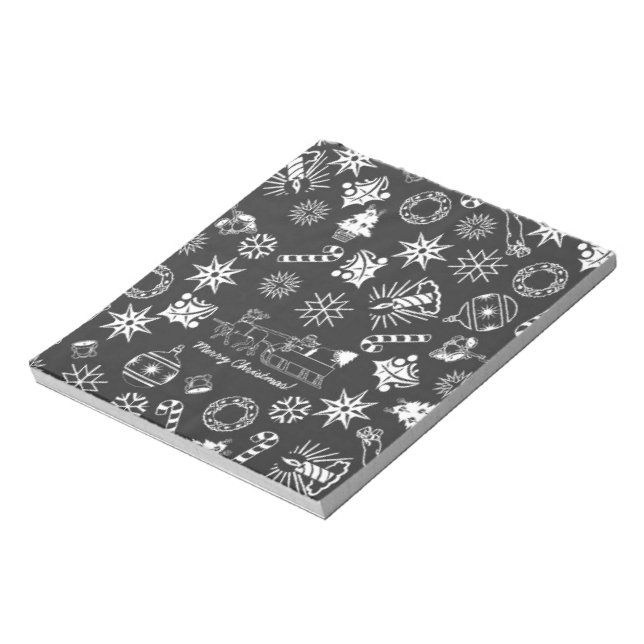 Merry Christmas Santa Symbols, Black and White Notepad (Rotated)