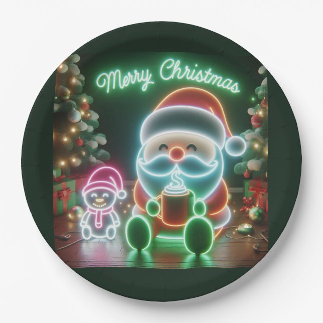 Merry Christmas Santa Teddy Paper Plate (Front)