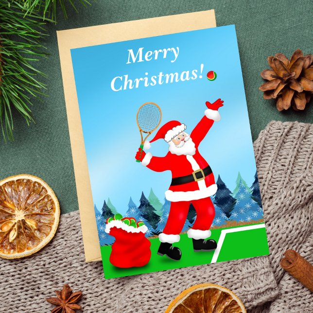Merry Christmas Santa Tennis Holiday Card (Ace your Christmas card with this tennis greeting card!)