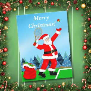 Merry Christmas Santa Tennis  Holiday Postcard