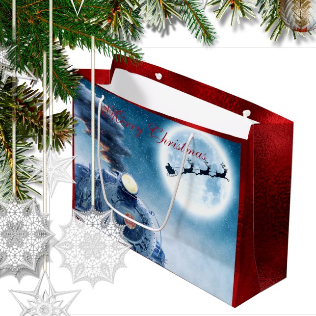 Merry Christmas Santa Train Red Faux Foil Large Gift Bag (Creator Uploaded)