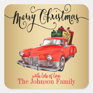 Merry Christmas Santa Truck Square Sticker