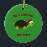 Merry Christmas! Santa Turtle Ceramic Tree Decoration<br><div class="desc">Merry Christmas! Cute turtle wearing a Santa Hat</div>