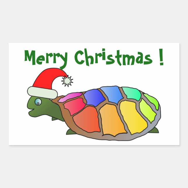 "MERRY CHRISTMAS" SANTA TURTLE RECTANGULAR STICKER (Front)