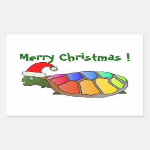 "MERRY CHRISTMAS" SANTA TURTLE RECTANGULAR STICKER