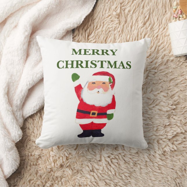 Merry Christmas Santa Watercolor festive Nostalgic Cushion (Blanket)