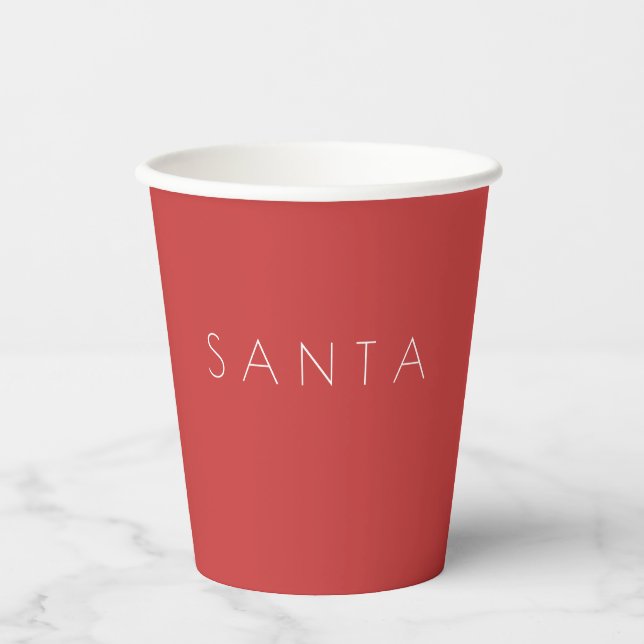 Merry Christmas Santa White Red Modern Minimal Paper Cups (Front)