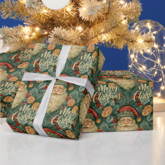 Merry Christmas Santa William Morris Style Wrapping Paper