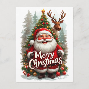 Merry Christmas Santa Winter Forest Postcard