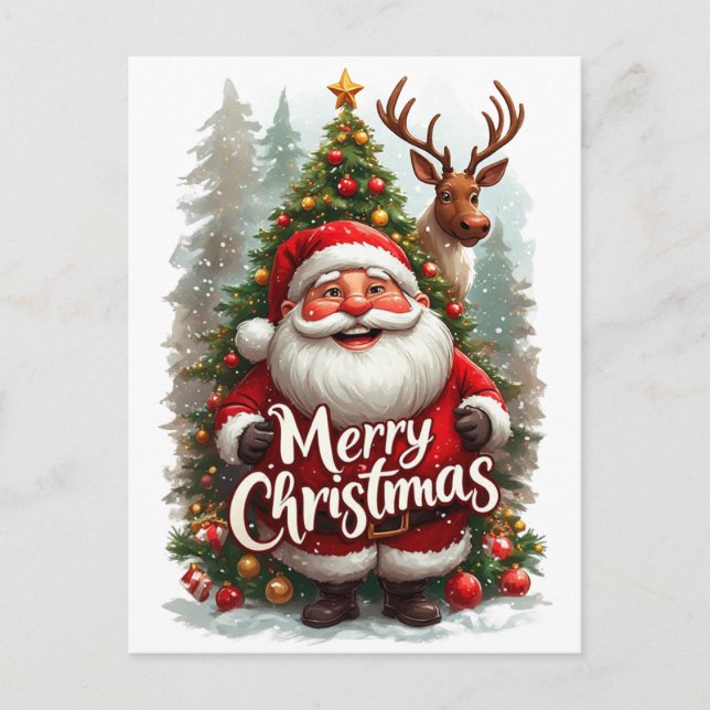 Merry Christmas Santa Winter Forest Postcard (Front)