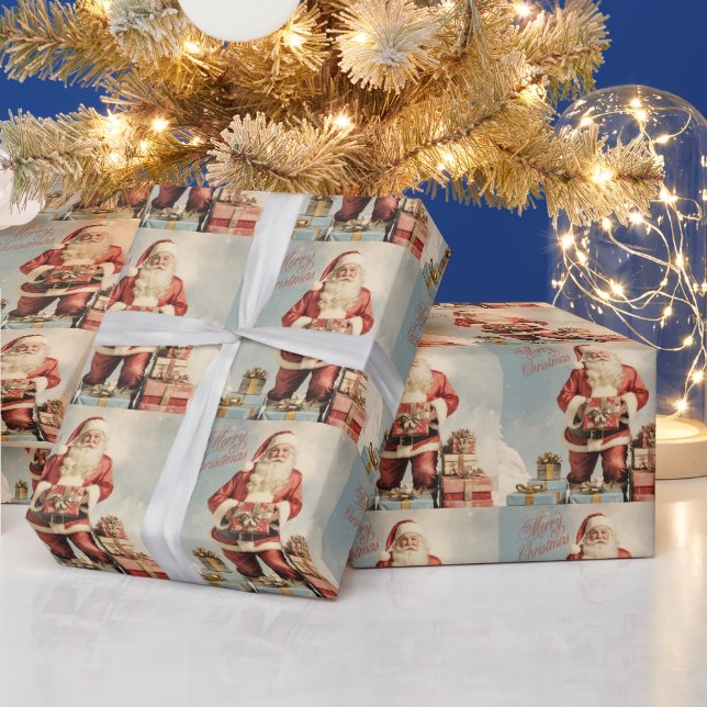 Merry Christmas Santa with Presents  Wrapping Paper (Holidays)