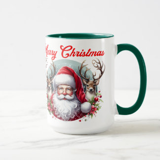Merry Christmas Santa with Reindeer Mug