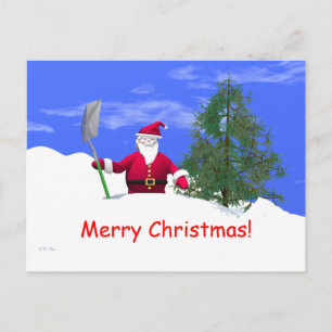 Merry Christmas Santa with Shovel Holiday Postcard