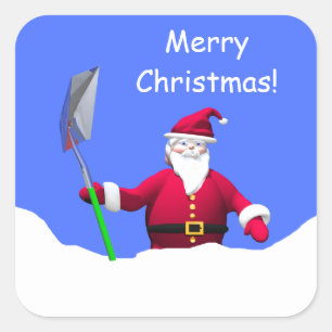 Merry Christmas Santa with Shovel Square Sticker