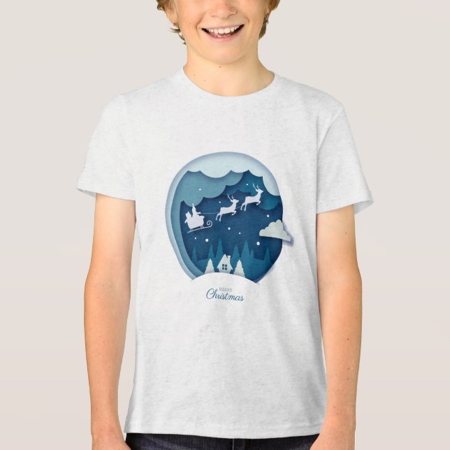 Merry Christmas - Santa with snow falling T-Shirt Tri-Blend Shirt (Front)