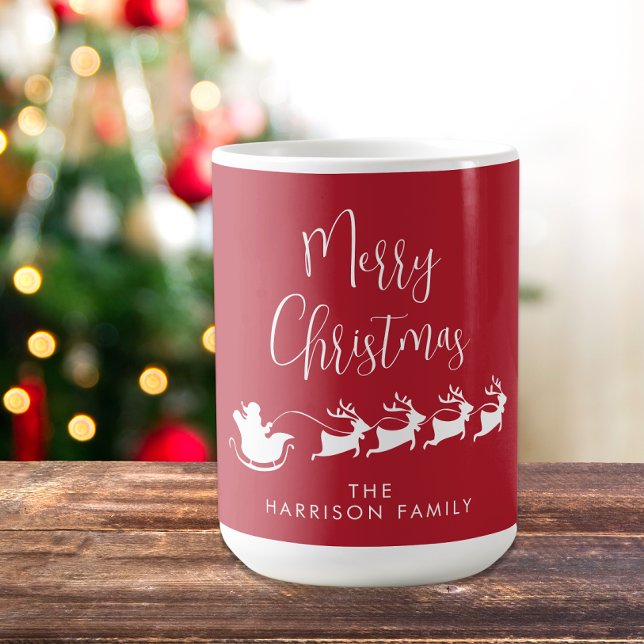 Merry Christmas Santas Reindeer Sleigh Red Coffee Mug (Creator Uploaded)