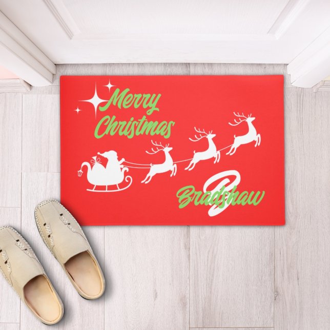 Merry Christmas Santa's Sleigh Red Doormat (Creator Uploaded)