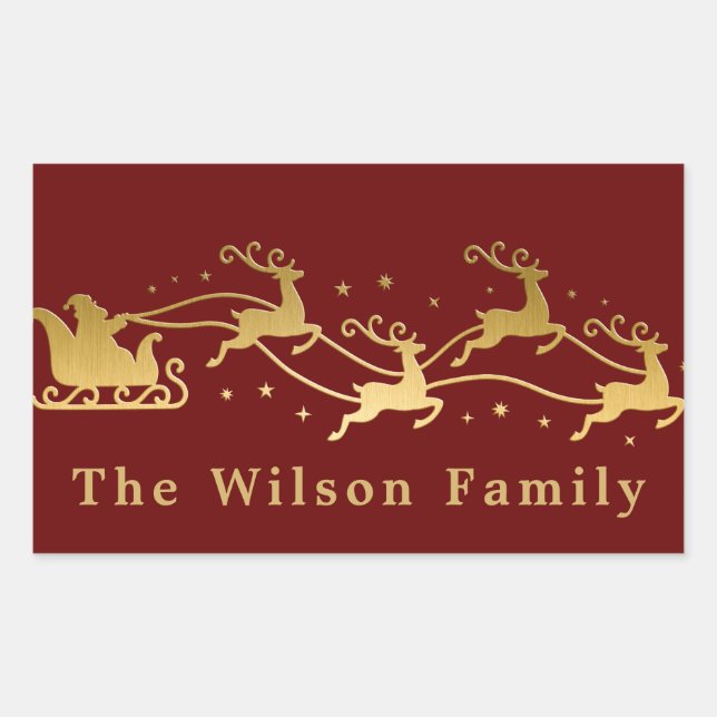 Merry Christmas Santas Sleigh Red Return Address  Rectangular Sticker (Front)