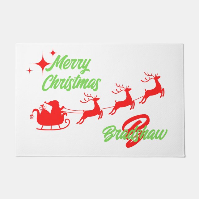 Merry Christmas Santa's Sleigh White Doormat (Front)