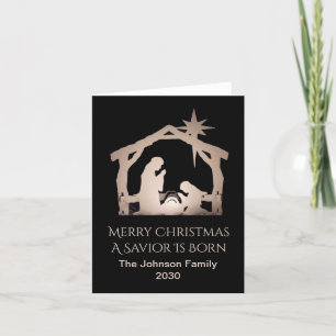 Merry Christmas Savior Is Born Family Name  Holiday Card
