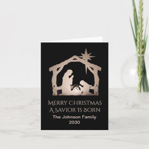 Merry Christmas Saviour Is Born Family Name  Holiday Card