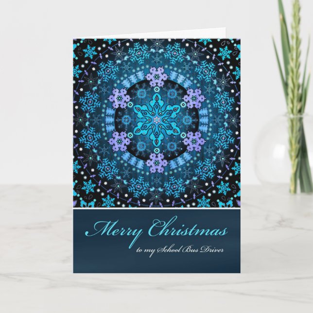 Merry Christmas School Bus Driver Boho Snowflakes Holiday Card (Front)
