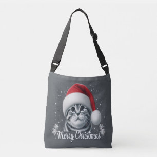 Merry Christmas Scottish Fold Cat, Xmas Santa Cat Crossbody Bag