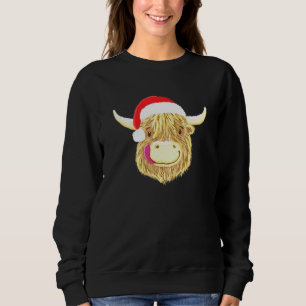 Merry Christmas Scottish Highland Cow Santa Hat Sweatshirt