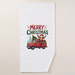 Merry Christmas Scottish Highland Cow Xmas Farm An Bath Towel