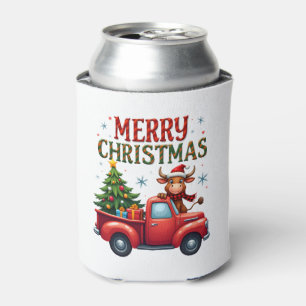 Merry Christmas Scottish Highland Cow Xmas Farm An Can Cooler