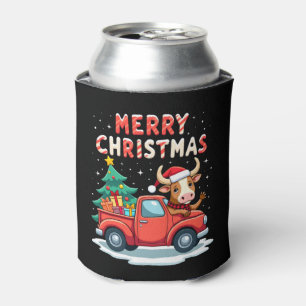 Merry Christmas Scottish Highland Cow Xmas Farm An Can Cooler