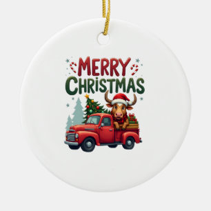 Merry Christmas Scottish Highland Cow Xmas Farm An Ceramic Tree Decoration