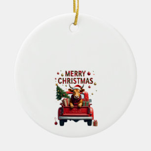 Merry Christmas Scottish Highland Cow Xmas Farm An Ceramic Tree Decoration
